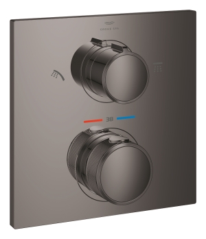 Внешняя часть термостата для душа GROHE Allure скрытого монтажа на 2 потребителя, квадратная, темный графит глянец (29181A02)