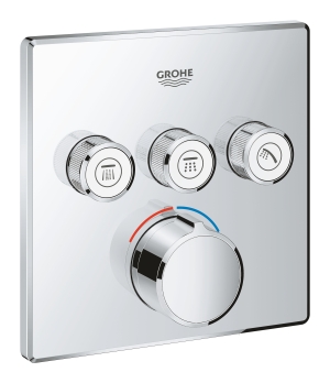 Внешняя часть смесителя для ванны и душа GROHE SmartControl квадратная, на 3 потребителя, хром (29149000)