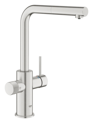 Смеситель для кухонной мойки GROHE Blue Pure Minta c вытяжным изливом, функцией фильтрации, без фильтра в комплекте, суперсталь (30601DC0)