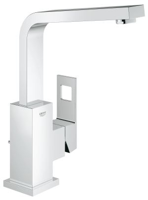 Смеситель для раковины GROHE Eurocube с донным клапаном, высоким изливом и ограничением расхода воды, хром (2313500E)