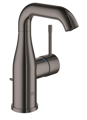 Смеситель для раковины GROHE Essence с донным клапаном, темный графит глянец (23462A01)
