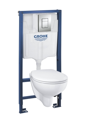 Система инсталляции GROHE Solido 5 в 1, с подвесным унитазом Bau Ceramic и панелью смыва Skate Cosmopolitan (39586000)