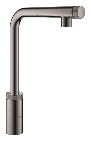 Смеситель для кухни GROHE Minta SmartControl с вытяжным L-изливом, темный графит глянец (31613A00)