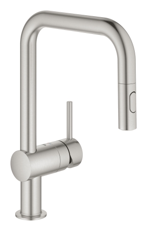 Смеситель для кухни GROHE Minta с вытяжным душем, U-образный излив, суперсталь (32322DC2)