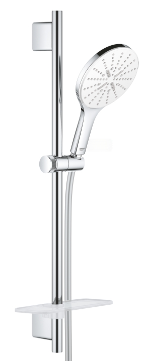 Душевой гарнитур GROHE Rainshower SmartActive 150 с мыльницей, 3 режима струи, душевая штанга 600 мм, 9,5 л/мин, белая луна (26592LS0)
