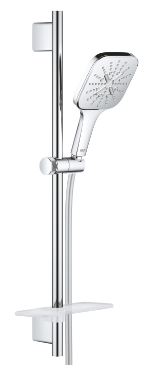 Душевой гарнитур GROHE Rainshower SmartActive 130 Cube с мыльницей, 3 режима струи, душевая штанга 600 мм, 9,5 л/мин, хром (26584000)